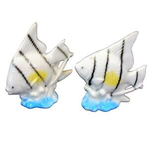 Angel Fish Salt & Pepper Shakers Japan Bone China Ocean Coi 2.5" White Black